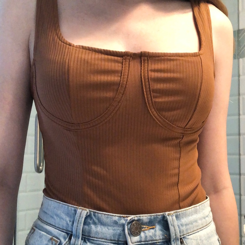 Brown Ribbed Tank Top